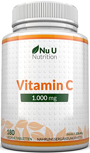 Vitamin C Nu U Nutrition 1000mg hochdosiert, 180 vegane Tabl.