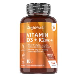 Vitamin-D3-K2 WeightWorld Vitamin D3 K2 2000 IE, 2 Jahr Vorrat