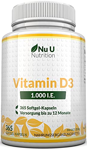 Vitamin D3 Nu U Nutrition 1.000 I.E. hochdosiert, für Knochen