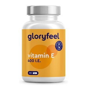 Vitamina E Gloryfeel 210 cápsulas, 400 UI bioactivas por cápsula.