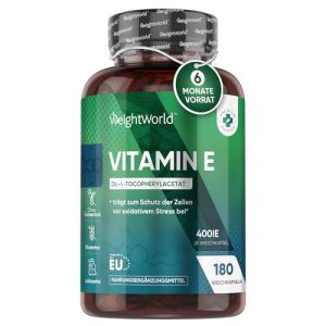 Vitamina E WeightWorld 180 cápsulas moles 400 UI, gel macio