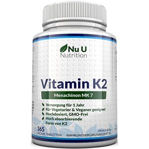 Vitamin K2 Nu U Nutrition MK7 200µg, 365 vegane Tabletten