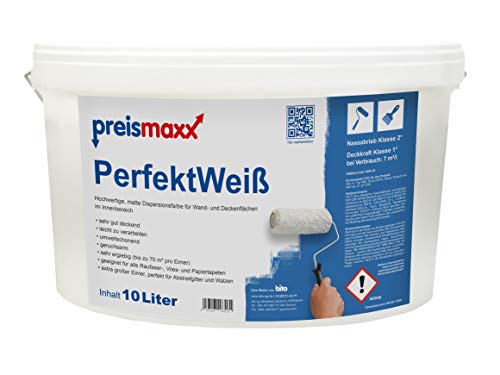 Wandfarbe Preismaxx weiß 10 L, Innenfarbe, sehr hohe Deckkraft