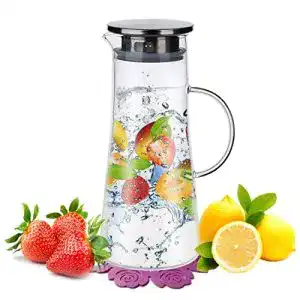 Wasserkaraffe boqo 1 5l glaskaraffe wasserkrug mit bluetenblatt