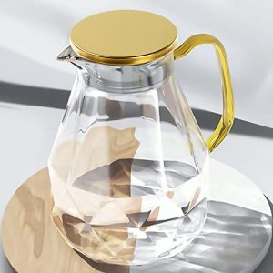 Wasserkaraffe DUJUST Glaskaraffe mit goldenem Deckel 2 Liter