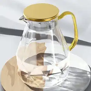 Wasserkaraffe dujust glaskaraffe mit goldenem deckel 2 liter