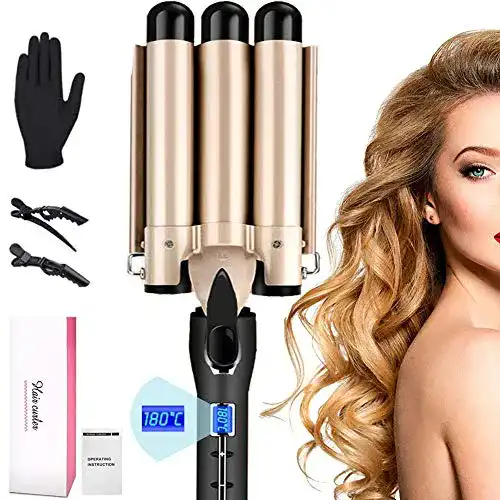 Rinbo Welleneisen Lockenstab mit 32mm 3 Fässern für große Locken