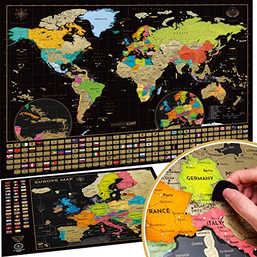 Mapa mundial de raspadinha W WANDERLUST MAPS + BONUS Deluxe