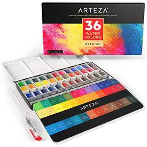 Aquarellfarben arteza set mit 36 verschiedenen wasserfarben