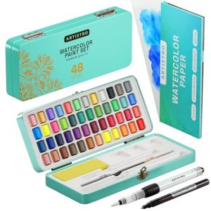 Artistro Juego de pintura de acuarela, 48 colores vibrantes en caja portátil