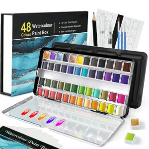 Aquarellfarben Artkaler Set, 48 Wasserfarben + 3 Hookline Stifte