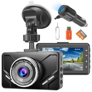 Câmera de carro ERIDAX 1080P FHD Dashcam com cartão SD, 3”IPS