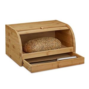 Ekmek kutusu Relaxdays Roll çekmeceli, bambu, aroma geçirmez