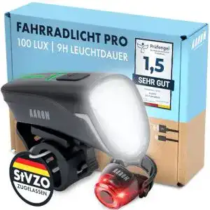 Fahrradlicht aaron 100 lux er set 9h leuchtdauer stvzo zugelassen