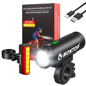 Luz de bicicleta MONTOP Juego aprobado por StVZO Batería USB, LED