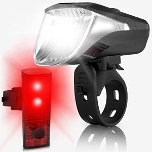 Juego de luces LED VELMIA para bicicleta con homologación StVZO y funcionamiento con batería USB