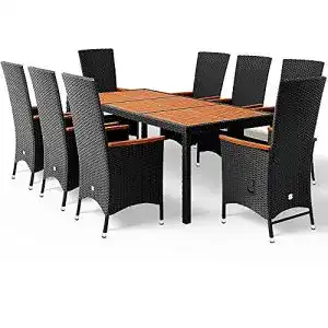 Gartenmoebel casaria polyrattan sitzgruppe akazie 8 stuehle