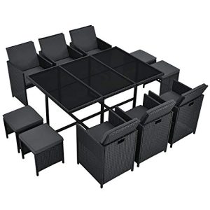 Mobiliario de jardín Juskys grupo de asientos de poliratán Baracoa XL 11 piezas