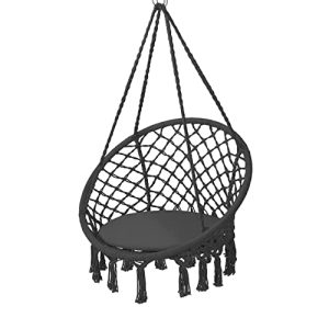 Sedia sospesa KESSER ® 150 kg con cuscino del sedile intrecciato con 2 anelli in acciaio
