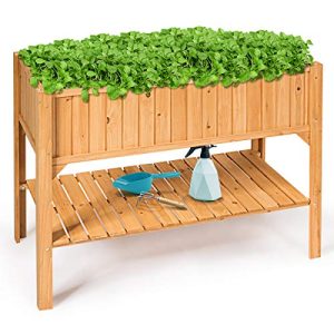 Raised bed (wood) COSTWAY raised bed with shelf, plant box