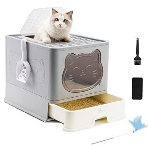 Cassetta igienica per gatti HelloMiao, completamente chiusa, con coperchio