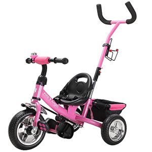 Triciclo para niños Deuba Spielwerk triciclo con cinturón de seguridad y varilla de empuje