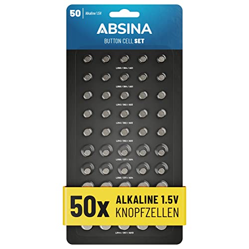 Knopfzelle ABSINA 50er Pack Alkaline Sortiment 10x AG1/15x AG3