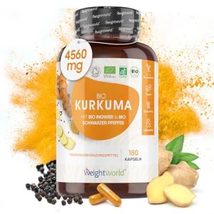Capsules de curcuma WeightWorld BIOLOGIQUE capsules de curcuma – 4560 mg par portion