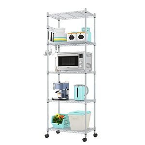 Metal shelf Devo 5-tier shelf with wheels, height adjustable