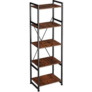 Metal shelf tectake bookcase with 5 levels, stable standing shelf