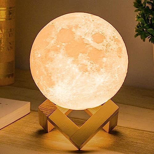 Moon lamp Mydethun moon lamp 3D Moonlight 12cm with wooden stand