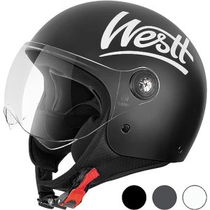 Motorsykkelhjelmer Westt Classic Open Face-hjelm med visir Motorsykkelhjelm