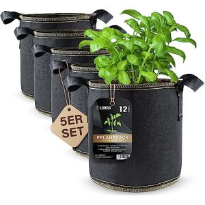Plantetaske DIYer lohag® Premium non-woven stof - 12 liter, pakke med 5