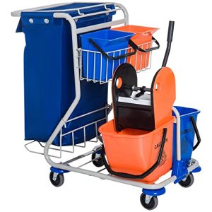Cleaning trolley HOMCOM cleaning trolley 4 buckets wiping trolley