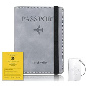 Capa para passaporte XIUWOUG com bloqueador RFID, capa para passaporte em couro sintético