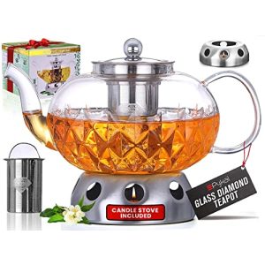 Teapots Pykal glass teapot with strainer insert and warmer set