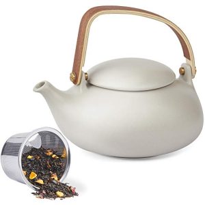 Teekannen ZENS Teekanne mit Siebeinsatz, Holzgriff Matt Keramik