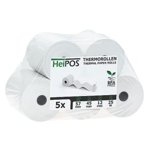 Rollos térmicos HeiGroup – HeiPOS 5x libre de BPA (W/Ø) 57mm / 45mm