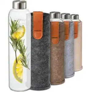 Trinkflasche glas cosumy trinkflasche aus glas mit filzbeutel 750ml 1