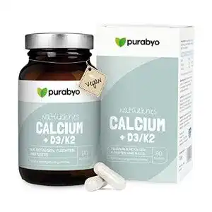 Calcium purabyo mit vitamin d3 und vitamin k2 im glas