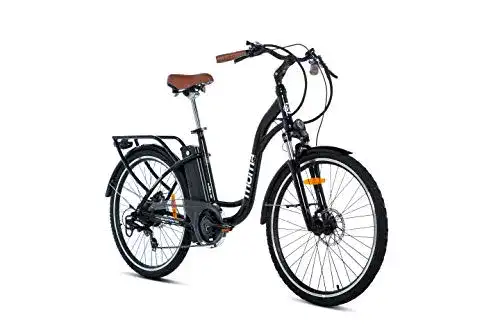 E-Bike für Damen von Moma Bikes Elektrisches Citybike mit Aluminiumrahmen und Shimano 7-Gang-Schaltung