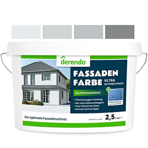 Fassadenfarbe Derendo Silikonharz Grau mit Wetterschutz, 2,5 l