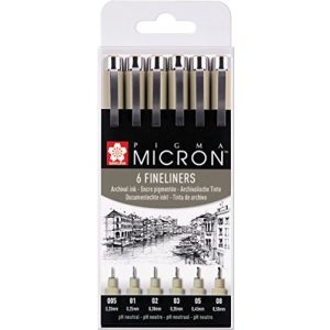 Fineliner SAKURA PIGMA MICRON SET (6 Stifte, schwarz)
