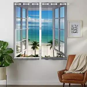 Fotogardinen yisumei vorhang blcikdicht strandfenster