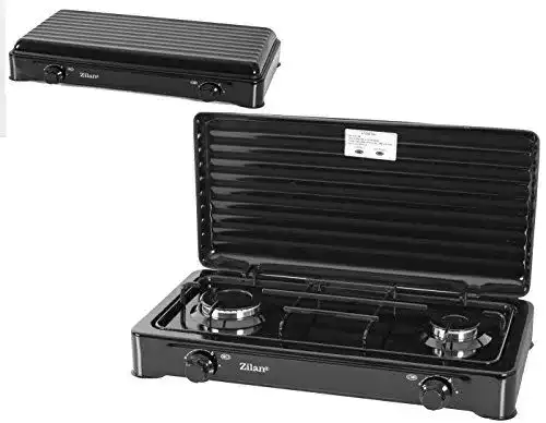 Zilan 2-flammiger Gaskocher in Schwarz für Outdoor-Aktivitäten