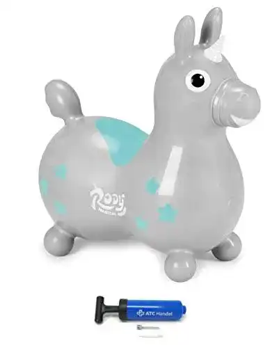 Hüpftier Einhorn Rody mit Pumpe von ATC Sprungpferd für Kinder