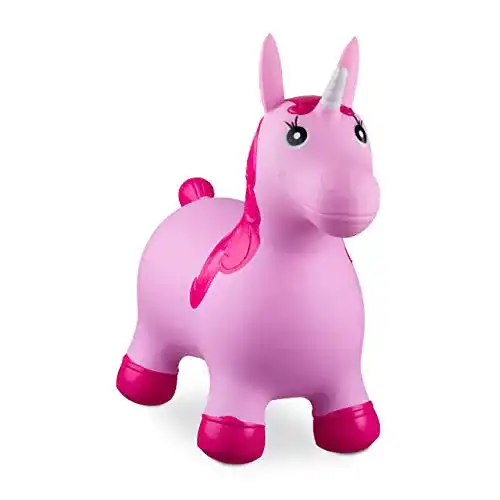 Hüpftier Relaxdays 10024989_52, pinkes Einhorn mit Luftpumpe
