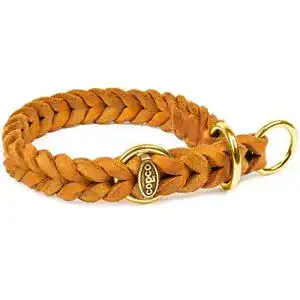 Hundehalsband copcopet fettleder wuerger geflochten mit messing