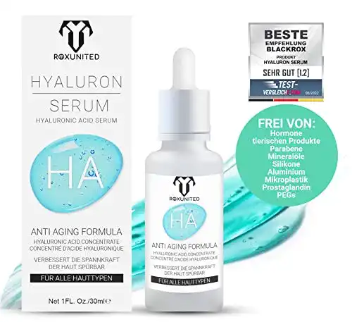 Hyaluronsäure Serum von Roxunited Hochdosiert für intensive Feuchtigkeit