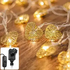 Lichterkette cobus cozyhome herz gold strom 5m 20 led warmweiss